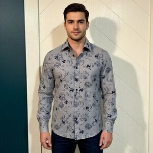 Daniel hechter 100% cotton no iron soft grey and blue men’s dress shirt ,